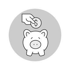 Putting coin in piggy bank icon. Saving money