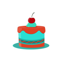 Beautiful cakes icons, isolated on white background. Happy birthday. Cake for birthday celebration with cherry, candles, berry.