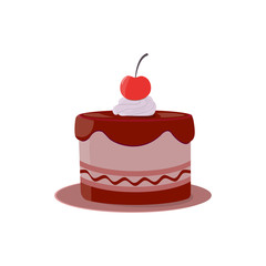Beautiful cakes icons, isolated on white background. Happy birthday. Cake for birthday celebration with cherry, candles, berry.