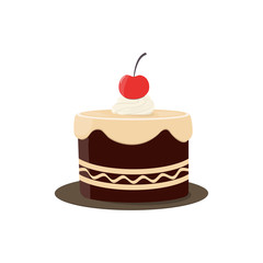 Beautiful cakes icons, isolated on white background. Happy birthday. Cake for birthday celebration with cherry, candles, berry.