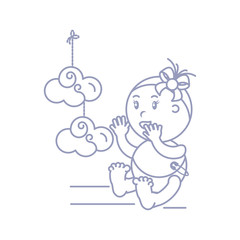 cute baby girl with clouds hanging