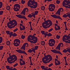 Fototapeta na wymiar Seamless pattern with halloween elements in doodle style