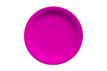 Pink ceramic round plate isolated on white background