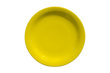yellow ceramic round plate isolated on white background