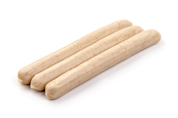 German White Thin sausages for barbeque or grill, isolated on white background