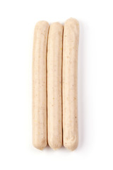 White chicken sausages for barbeque or grill, isolated on white background