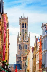 Fotobehang The Belfry Tower (aka Belfort) and traditional narrow streets in Bruges (Brugge), Belgium © Olena Zn