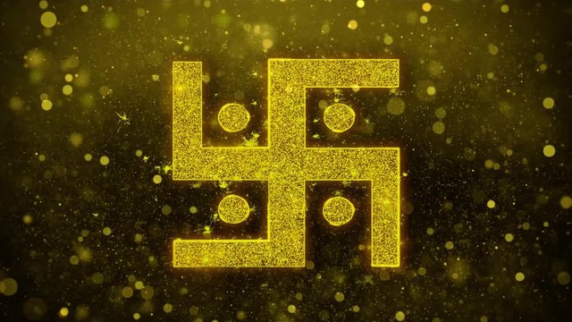 Hindu, holy, indian, religion, swastika, swastika Icon Golden Glitter Glowing Lights Shine Particles. Object, Shape, Web, Design Element symbol 4K Loop Animation
