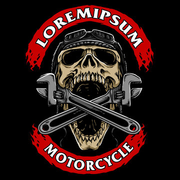 skull biker with wrench emblem  design