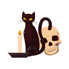 cat skull candle happy halloween celebration