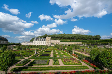 Villandry, castello e giardini, cielo blu con nuvole, Francia - 286942486