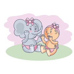 Obraz na płótnie Canvas cute female elephant with baby girl