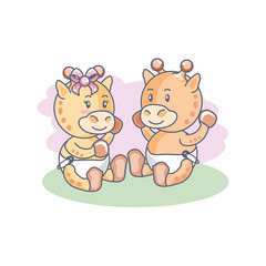 cute giraffes baby animals isolated icon