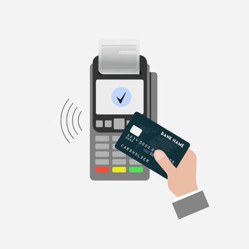 Isometric Pos terminal confirms the payment by debit credit card. Vector illustration in flat design. nfc payments concept