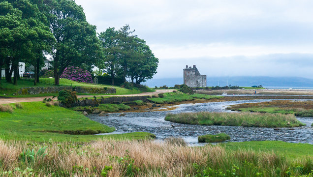 Castle ruin and Inlet at Lochranza, Isle of Arran, Scotland, United Kingdom