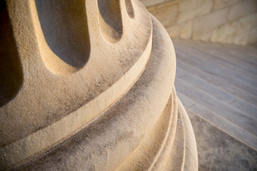 White marble neoclassical column close-up in soft sunset light in Washington DC, USA