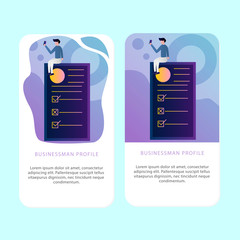 Set of Bussinesman Mobile Aplication for business, finance, data analysis and marketing. Modern flat design concept. Web page design for website and mobile website. Flat vector illustration.