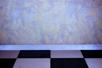 The tiled floor and textured wall are an empty space for design. In the room the floor tiles in a...