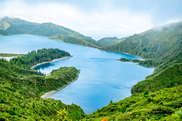 Fototapeta na wymiar Beautiful landscape of Lake of Fire (Lagoa do Fogo) in São Miguel Island, Azores - Portugal