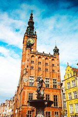 Obraz premium Neptune's Fountain, Town Hall, Gdansk, Poland