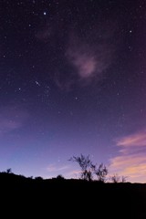 Night sky above the desert in Lavalle, Mendoza, Argentina. Light pollution from the nearby city can be seen on the right side of the picture.