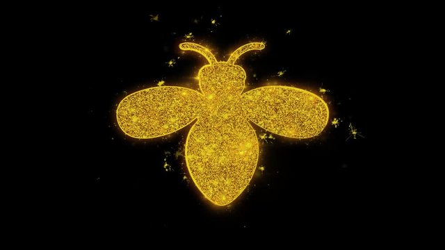 Bug, insect, nature, wasp Icon Sparks Glitter Particles on Black Background. Shape, Design, Text, Element, Symbol Alpha Channel 4K Loop.