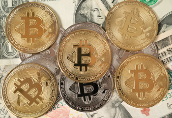 Golden and silver bitcoins