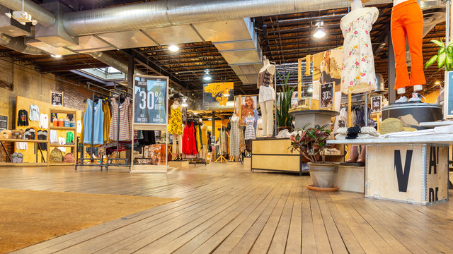 WASHINGTON DC - MAY 6, 2018: Indoor view of an Urban Outfitters shop. Urban Outfitters is an American multinational lifestyle retail corporation headquartered in Philadelphia, Pennsylvania