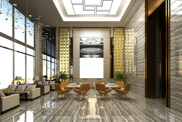 3d render luxury hotel reception hall