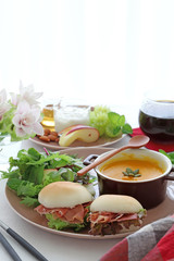 かぼちゃのポタージュの朝食