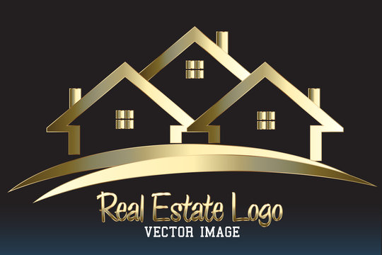 Real estate golden houses company card logo icon vector image