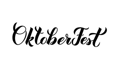 Fototapeta na wymiar Oktoberfest calligraphy hand lettering isolated on white. Traditional Bavarian beer festival. Easy to edit vector template for your logo design, banner, poster, flyer, t-shirt, invitation, etc. 