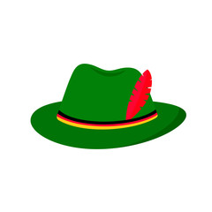 Bavarian Green Alpine Hat isolated on white. Traditional Oktoberfest symbol. Flat vector icon. Easy to edit template for your logo design,  poster, banner, flyer, t-shirt, invitation, etc. 