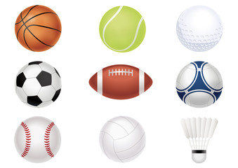 スポーツボールのイラストセット - obrazy, fototapety, plakaty