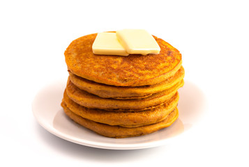 Stack of Pumpkin Spice Flavored Pancakes Isolated on a White Background