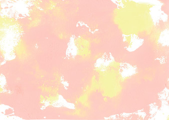 Abstract watercolor textured background in powder pink, banana and white colors.