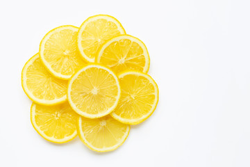 Fresh lemon  slices on white background.