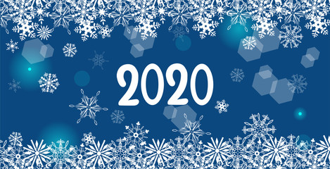 2020 year greeting blue banner with snowflakes . Vector graphics.