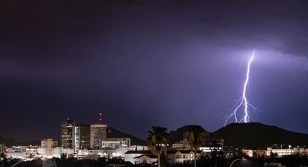 Naklejka na ściany i meble Electrical Storm Lightning Striking over Downtown Tucson Arizona United States