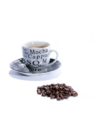 Coffee and coffee breans, pure white brackground