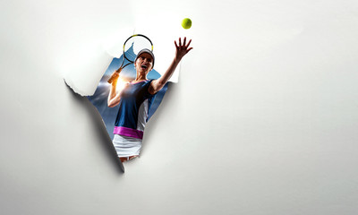 Paper breakthrough hole effect and tennis player