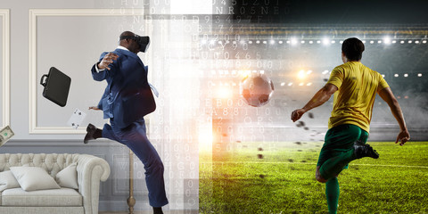 Virtual Reality Soccer Players on stadium