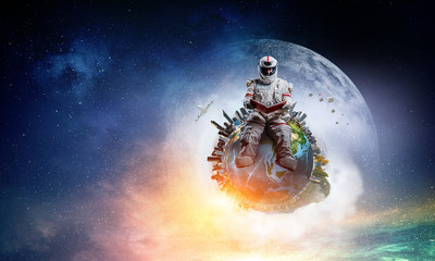 Spaceman and the planet Earth abstract theme