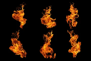 Fototapeten Feuer & Flamme Fire flames collection isolated on black background, movement of fire flames  © modify260