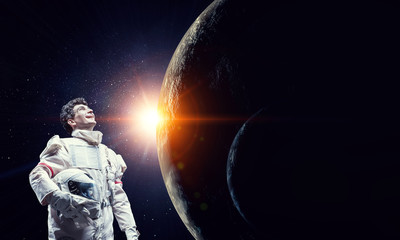 Spaceman and the planets abstract theme