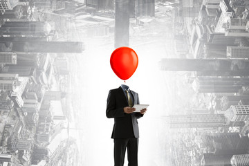 Businessman with red bulb head. Business efficiency concept.