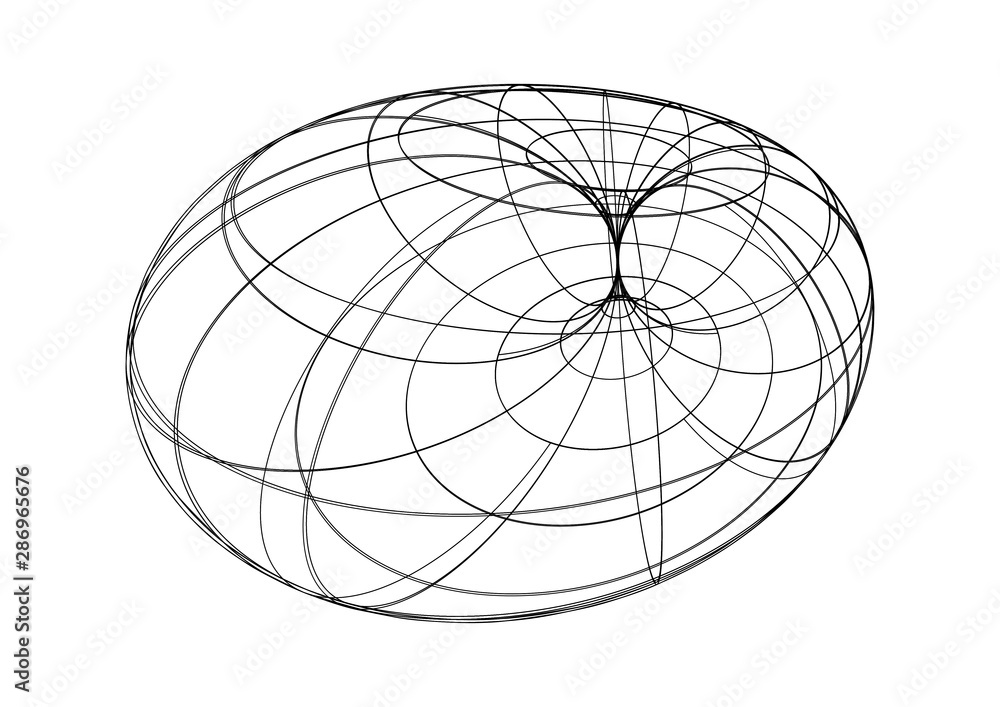 Poster torus wireframe structure on white background - vector