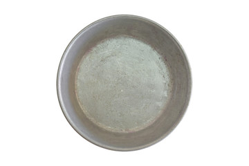 Top view of old stainless steel cup isolated on white background. Object with clipping path