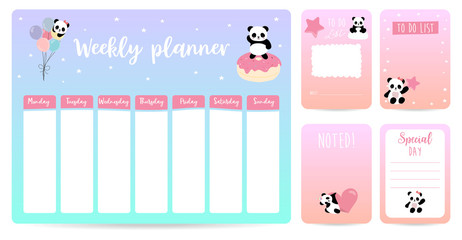 cute weekly planner background for kid with panda,star,heart