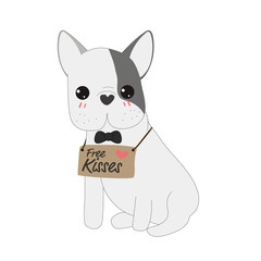 Fototapeta na wymiar cute french bulldog with free kisses tag doodle eps10 vector illustration